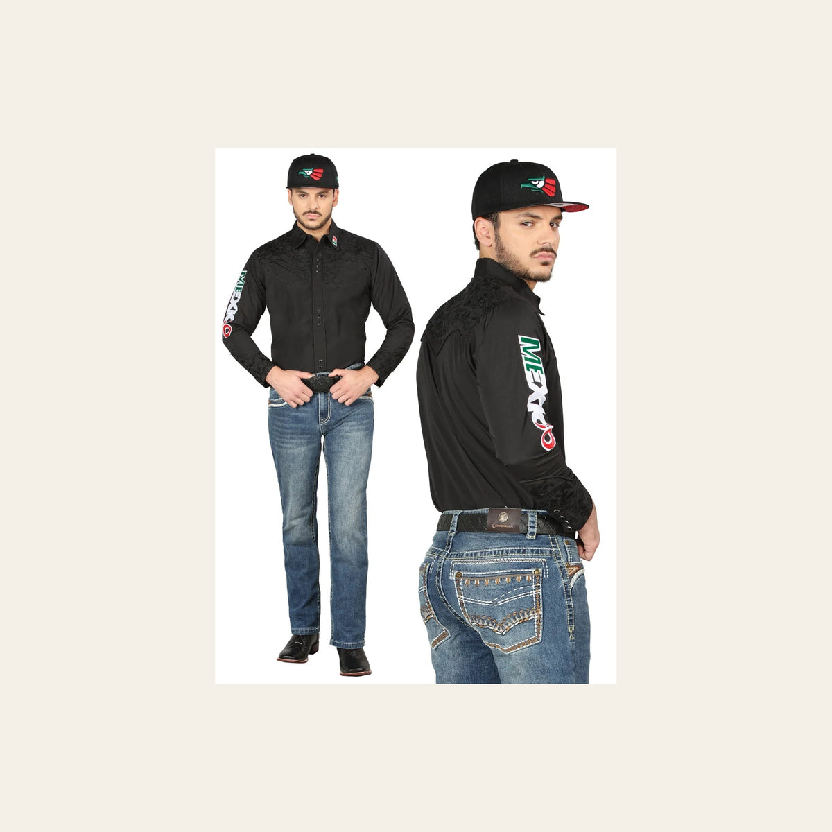 Centenario Bootcut Denim Jeans - Dark Blue 44967 on a warm cream background