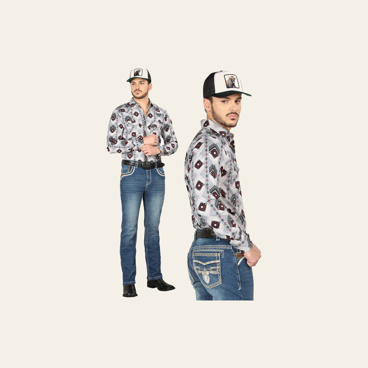 Centenario Bootcut Denim Jeans - Dark Blue 44974 on a warm cream background