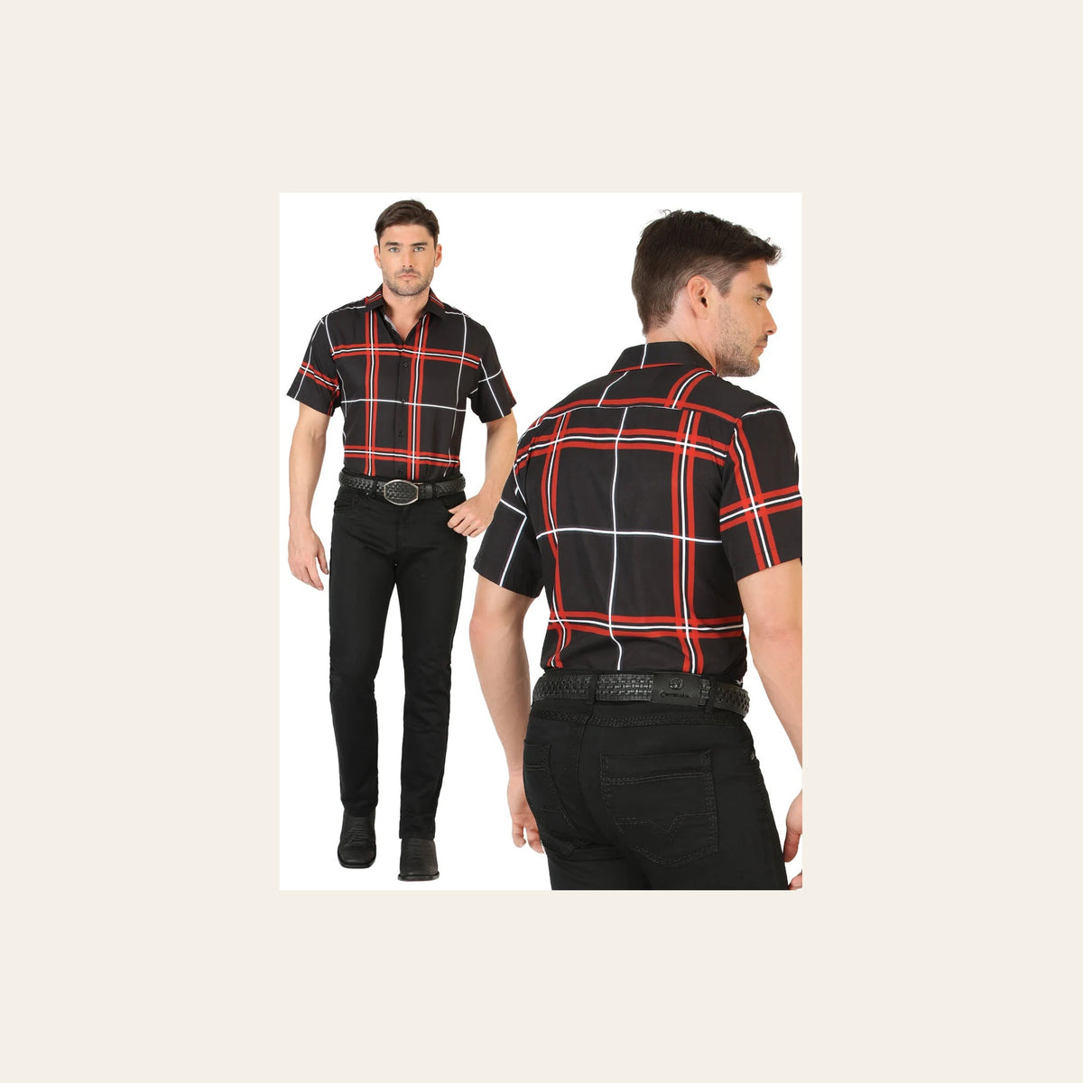 Centenario Extra Slim Fit Denim Pants - Black 45540 on a warm cream background