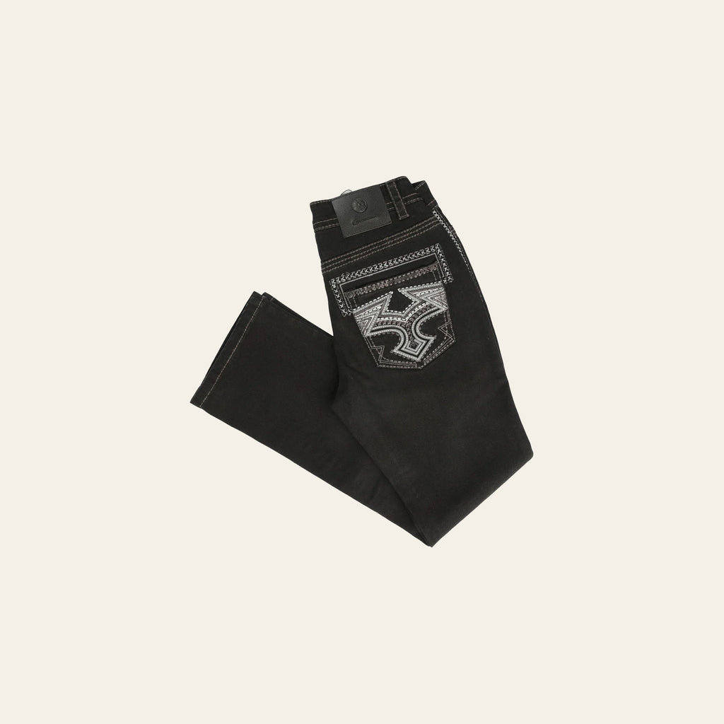 Centenario Men's Black Denim with Gray Embroidered Details 45311 on a warm cream background