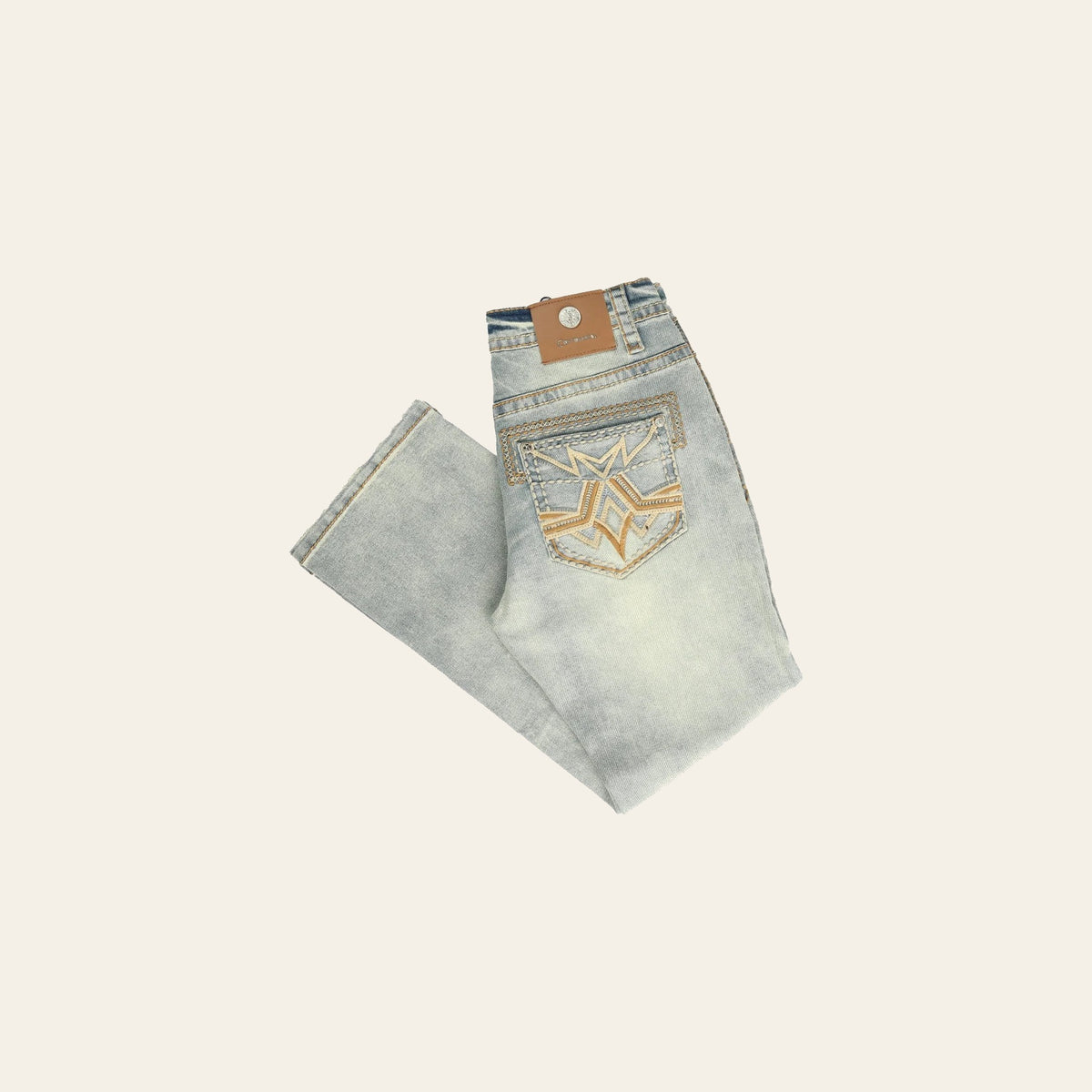 Centenario Men's Light Blue Denim with Embroidered Details 45317 on a warm cream background
