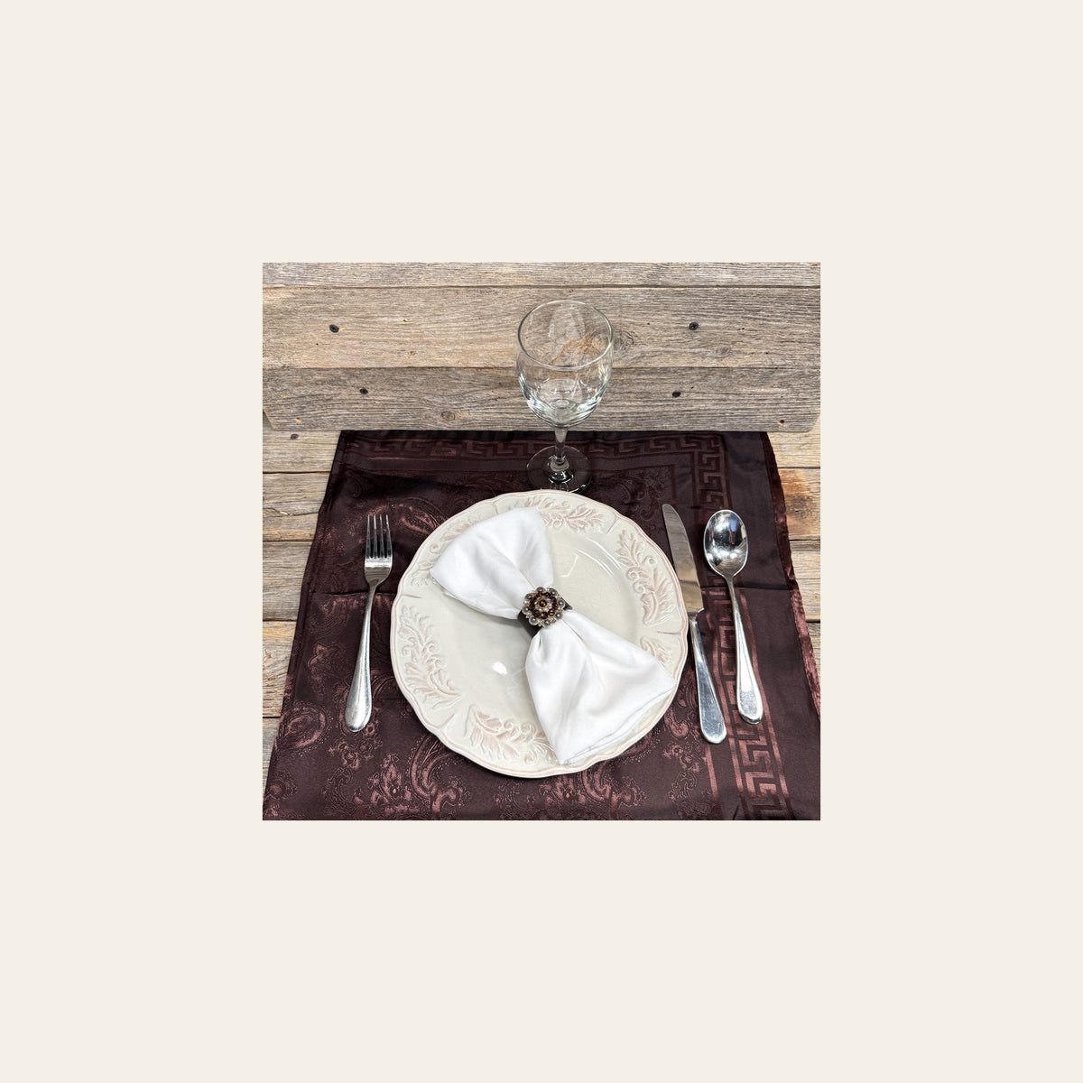 Antique Silver Topaz/Champagne Crystal Concho Napkin Ring #CNR101 on a warm cream background