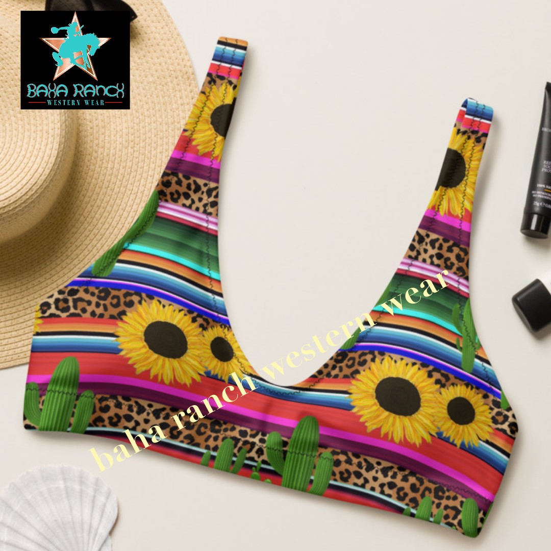 Yeehaw Sunflower Serape Cactus Bikini Top by Baha Ranch Western Wear