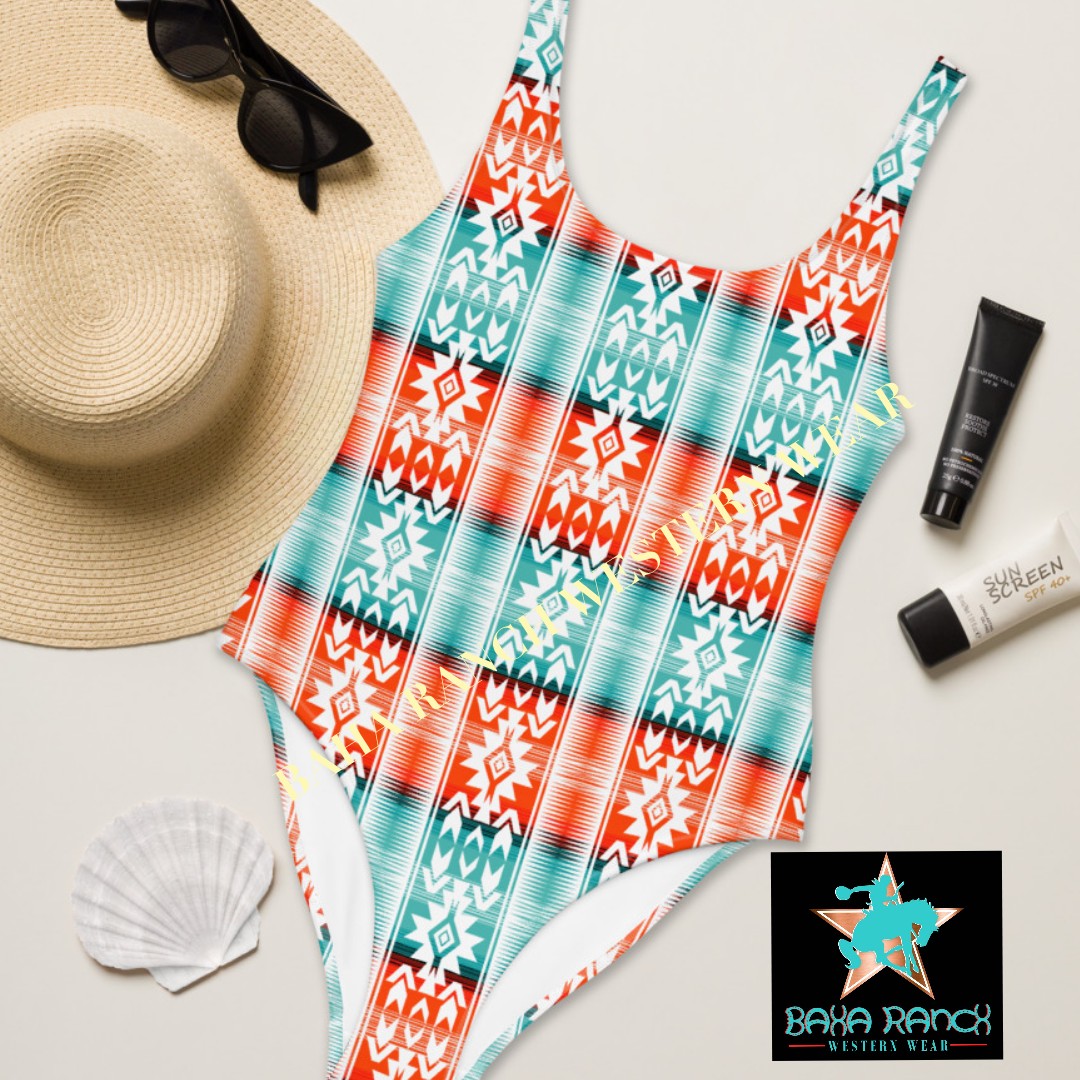 Yeehaw Aztec Print One-Piece Swimsuit by Baha Ranch Western Wear