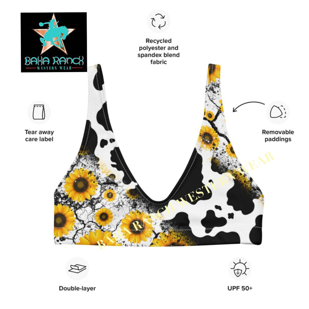 Yeehaw Cow Print Sunflower Bikini Top by Baha Ranch Western Wear - product image 3
