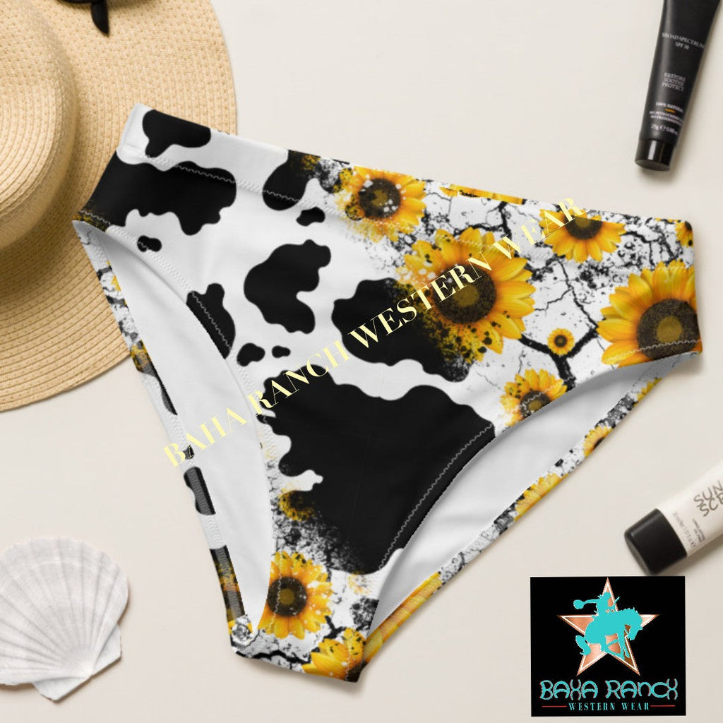 Yeehaw Cow Print Sunflower Bikini Bottom by Baha Ranch Western Wear