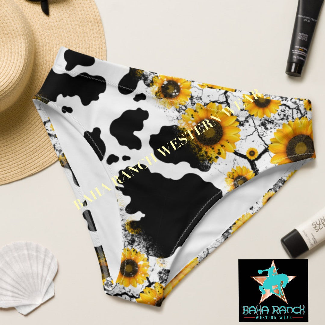 Yeehaw Cow Print Sunflower Bikini Bottom by Baha Ranch Western Wear