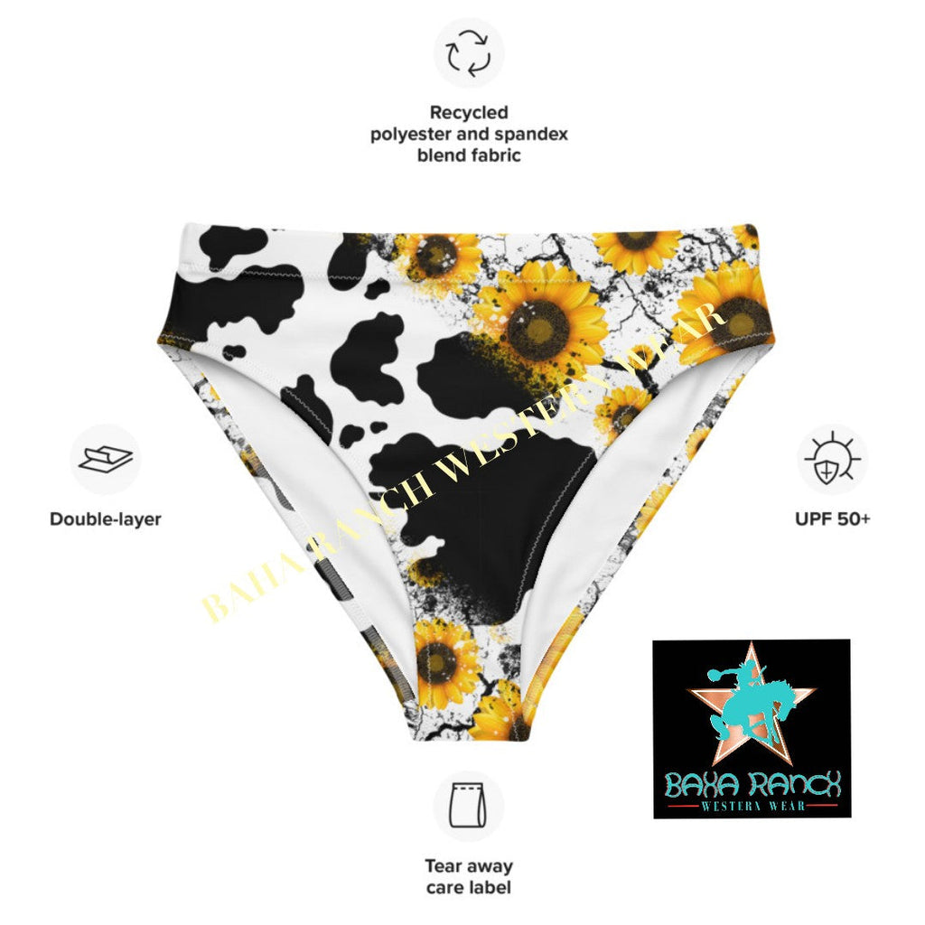 Yeehaw Cow Print Sunflower Bikini Bottom by Baha Ranch Western Wear - product image 3