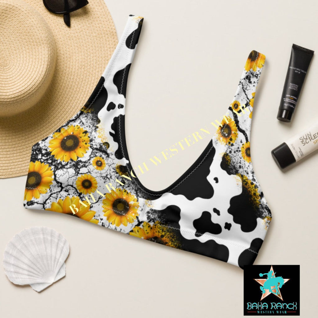 Yeehaw Cow Print Sunflower Bikini Top by Baha Ranch Western Wear