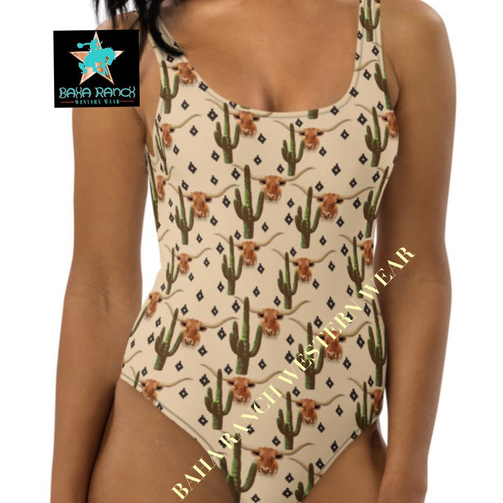 Yeehaw Longhorn Ranch Cactus One-Piece Swimsuit by Baha Ranch Western Wear - product image 2