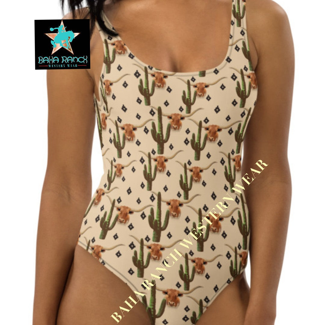 Yeehaw Longhorn Ranch Cactus One-Piece Swimsuit by Baha Ranch Western Wear - product image 2