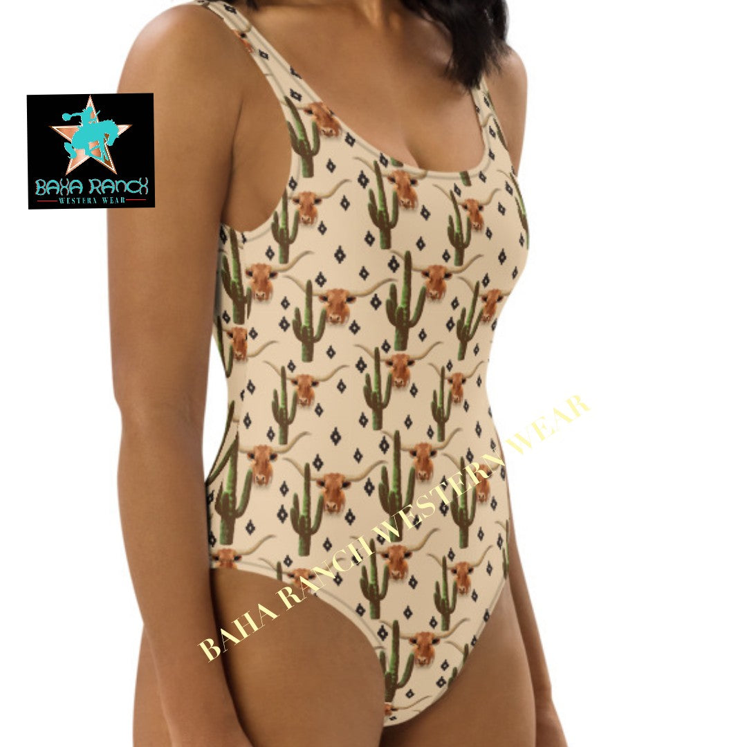 Yeehaw Longhorn Ranch Cactus One-Piece Swimsuit by Baha Ranch Western Wear - product image 6