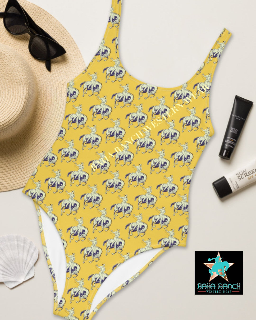 Yeehaw Vintage Bronc Buster One-Piece Swimsuit by Baha Ranch Western Wear - product image 5