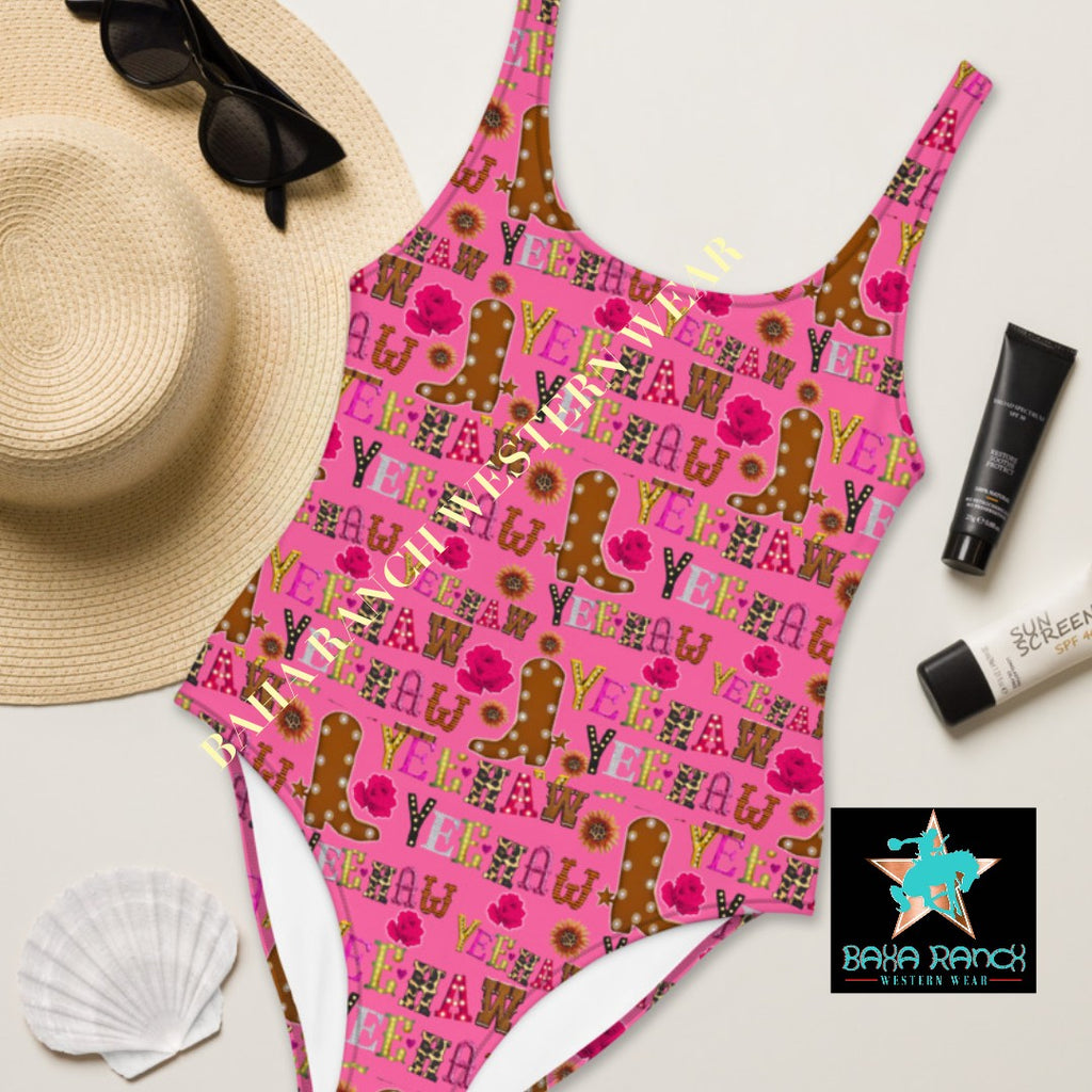 Yeehaw Pink Yeehaw One-Piece Swimsuit by Baha Ranch Western Wear