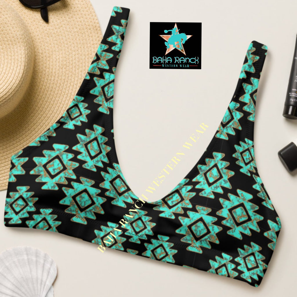 Baha Ranch Yeehaw Turquoise Aztec Bikini Top by Baha Ranch Western Wear