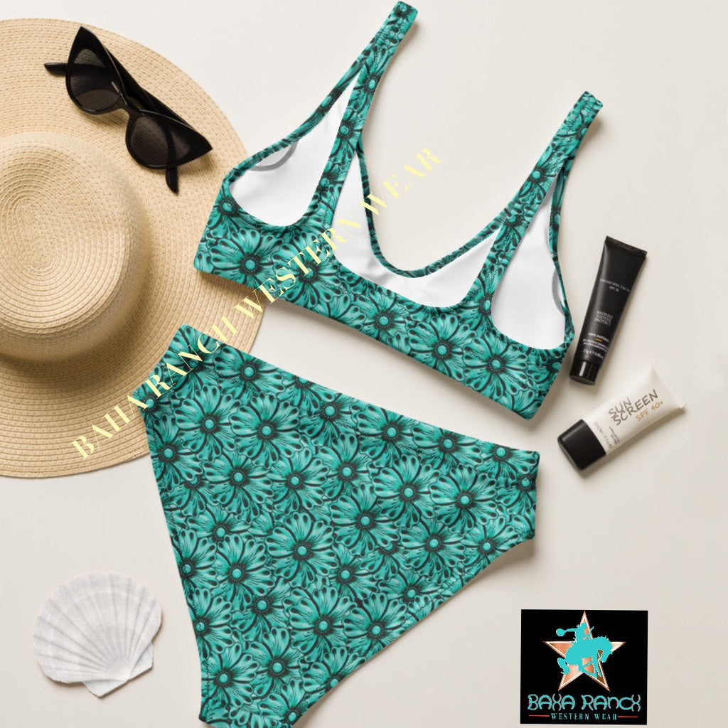 Baha Ranch Yeehaw Turquoise Floral Leather Print Bikini by Baha Ranch Western Wear - product image 5