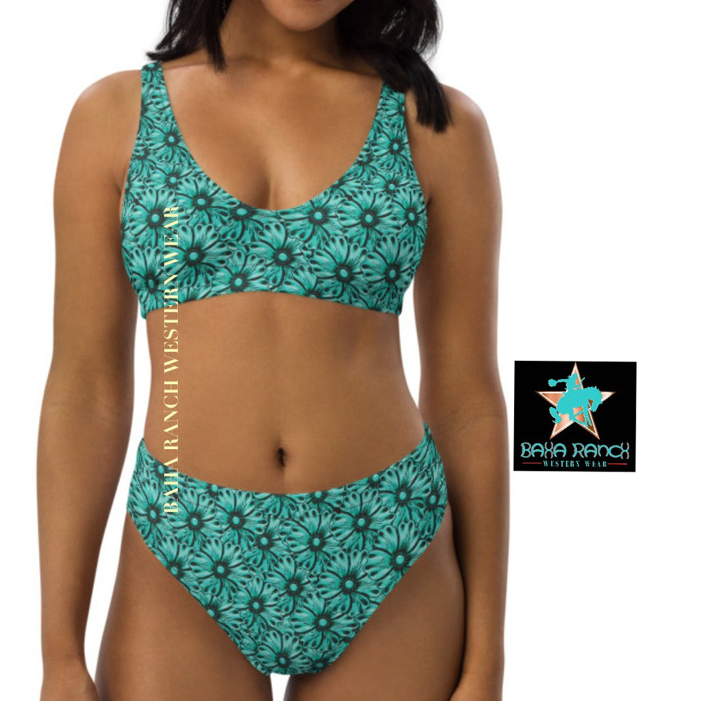 Baha Ranch Yeehaw Turquoise Floral Leather Print Bikini by Baha Ranch Western Wear - product image 7