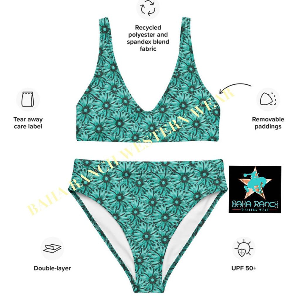 Baha Ranch Yeehaw Turquoise Floral Leather Print Bikini by Baha Ranch Western Wear - product image 6