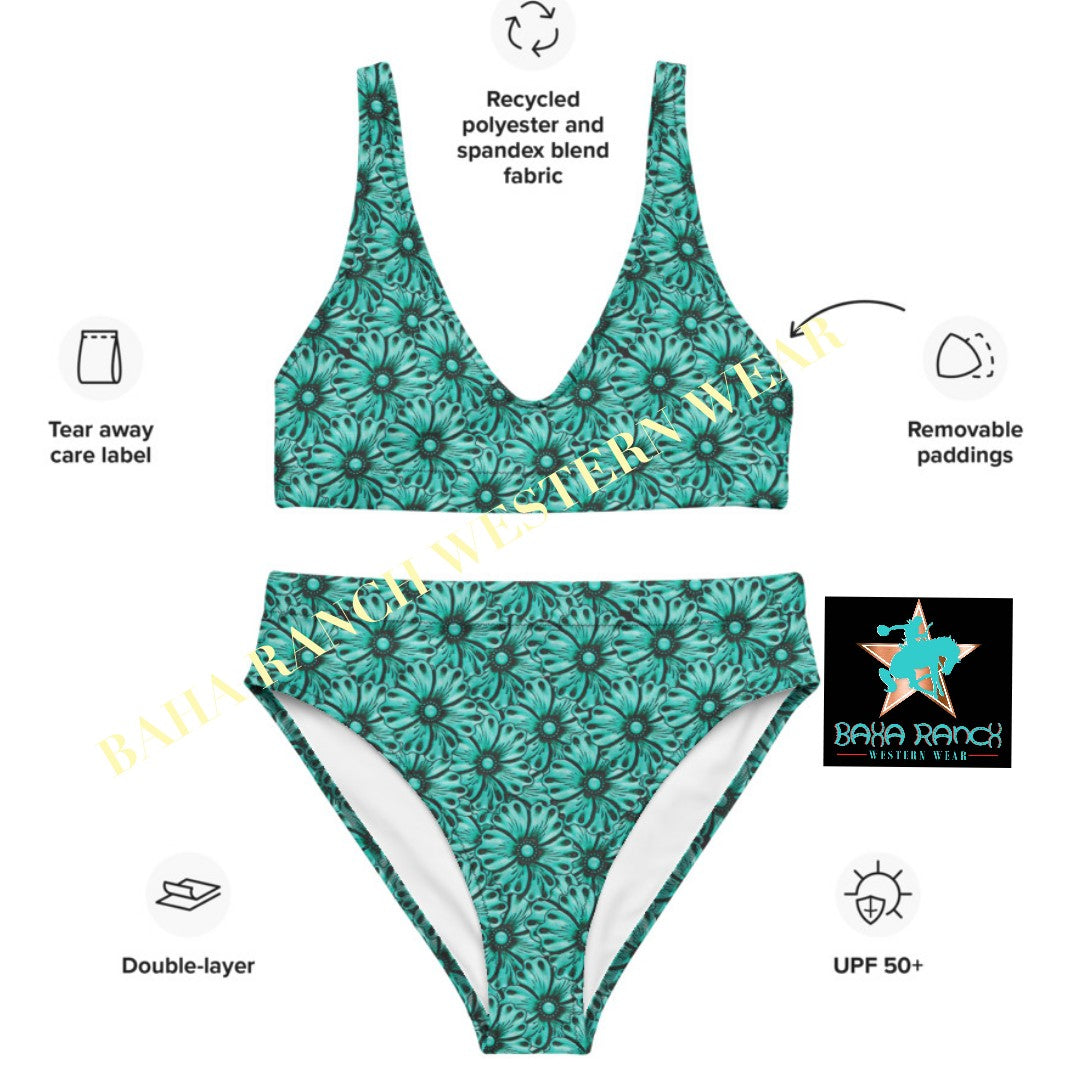 Baha Ranch Yeehaw Turquoise Floral Leather Print Bikini by Baha Ranch Western Wear - product image 6