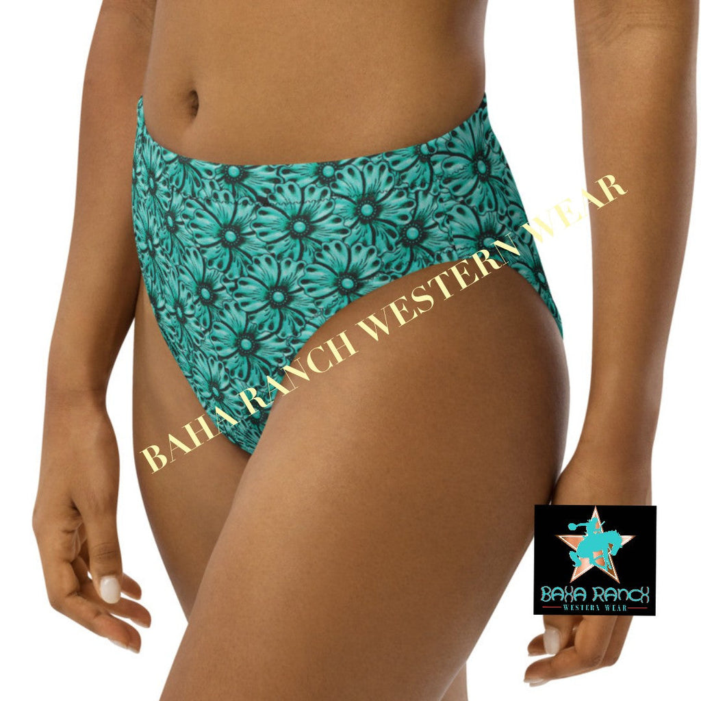 Baha Ranch Yeehaw Turquoise Floral Leather Print Bikini Bottom by Baha Ranch Western Wear - product image 4