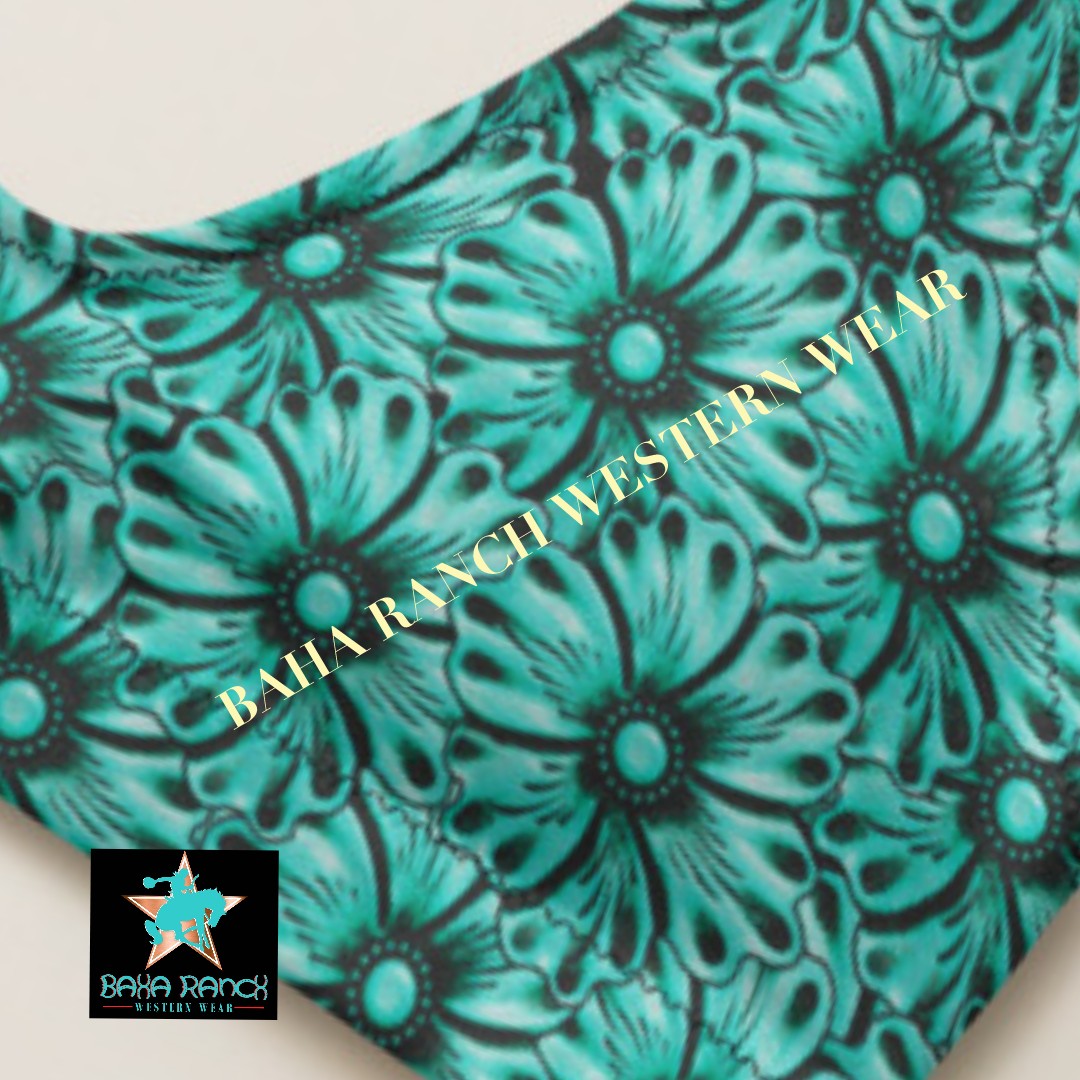 Baha Ranch Yeehaw Turquoise Floral Leather Print Bikini Top by Baha Ranch Western Wear - product image 7