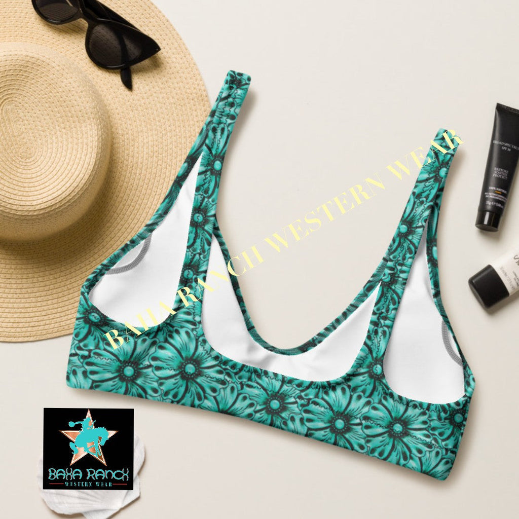 Baha Ranch Yeehaw Turquoise Floral Leather Print Bikini Top by Baha Ranch Western Wear - product image 6