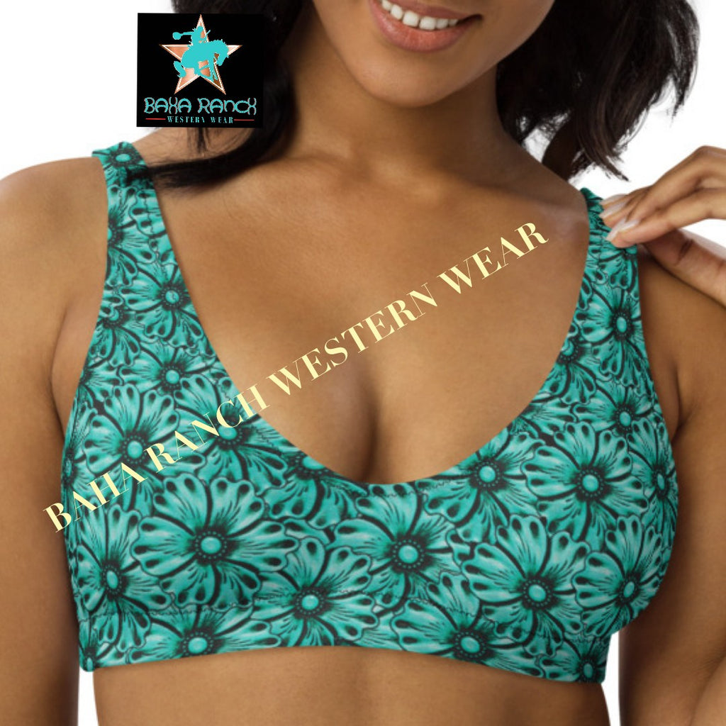 Baha Ranch Yeehaw Turquoise Floral Leather Print Bikini Top by Baha Ranch Western Wear - product image 5
