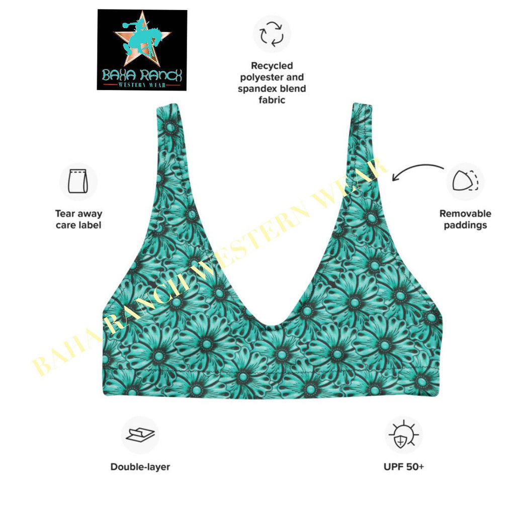 Baha Ranch Yeehaw Turquoise Floral Leather Print Bikini Top by Baha Ranch Western Wear - product image 4