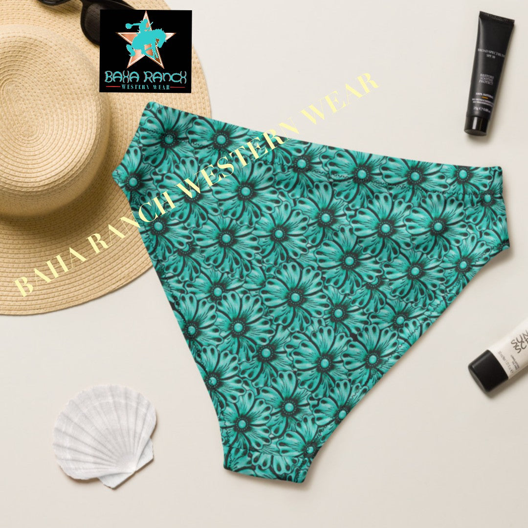 Baha Ranch Yeehaw Turquoise Floral Leather Print Bikini Bottom by Baha Ranch Western Wear - product image 3