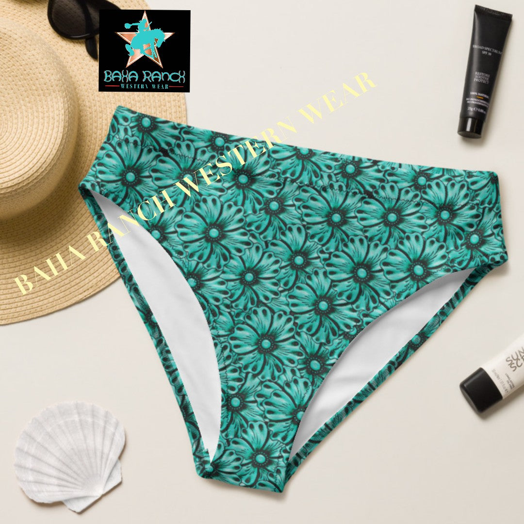 Baha Ranch Yeehaw Turquoise Floral Leather Print Bikini Bottom by Baha Ranch Western Wear