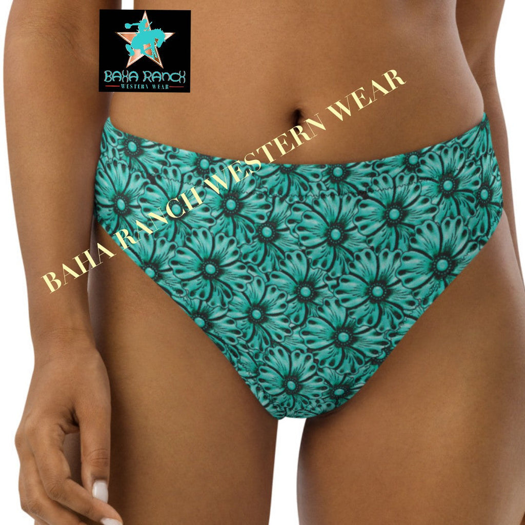 Baha Ranch Yeehaw Turquoise Floral Leather Print Bikini Bottom by Baha Ranch Western Wear - product image 2