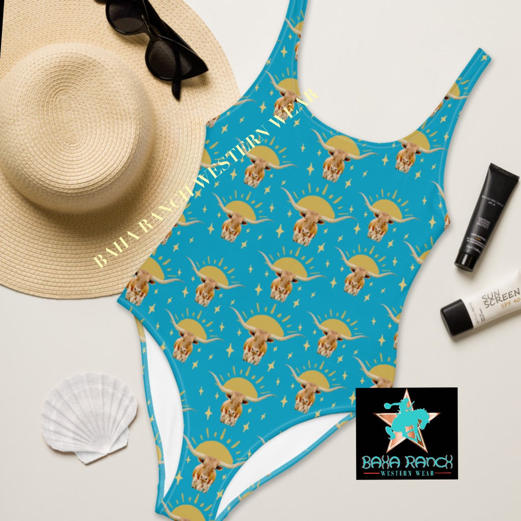 Yeehaw Longhorn Sunshine One Piece Swimsuit by Baha Ranch Western Wear