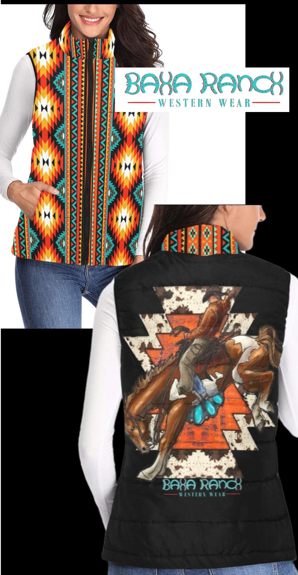 Baha Ranch Aztec Bronc Puffy Vest by Baha Ranch Western Wear