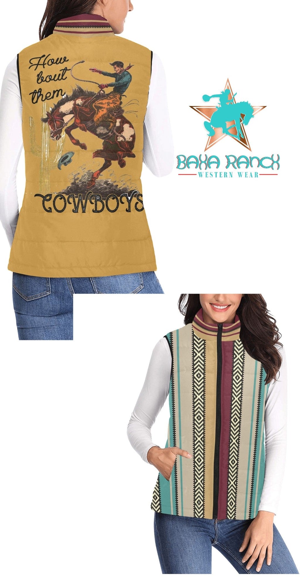 Baha Ranch How Bout Them Cowboys Serape Women's Western Puffy Vest by Baha Ranch Western Wear