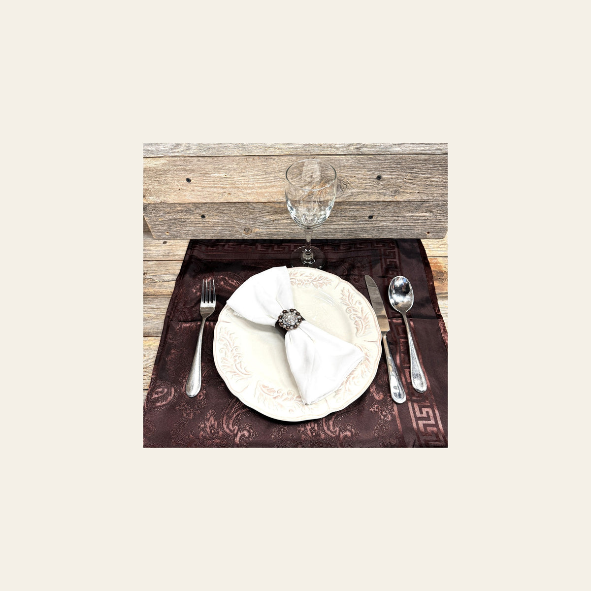 Copper Clear Crystal Concho Napkin Ring #CNR100 on a warm cream background
