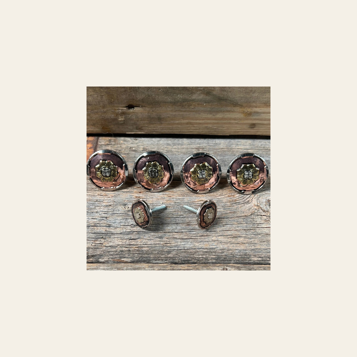 Copper & Gold Flower Saddle Set SSW192 on a warm cream background