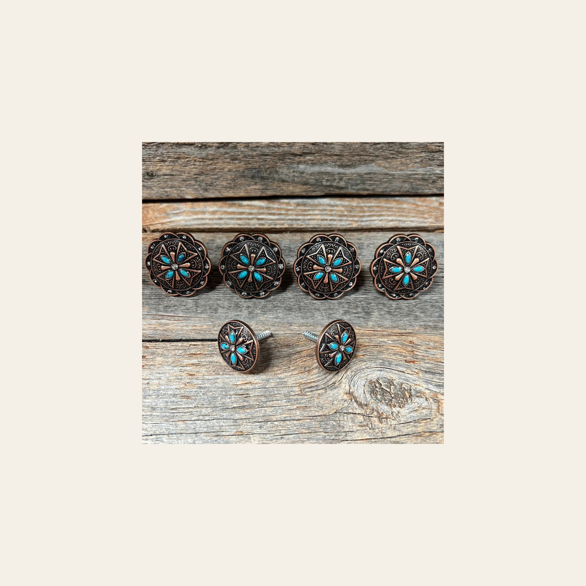 Copper Turquoise & Crystal Saddle Set SSW138 on a warm cream background