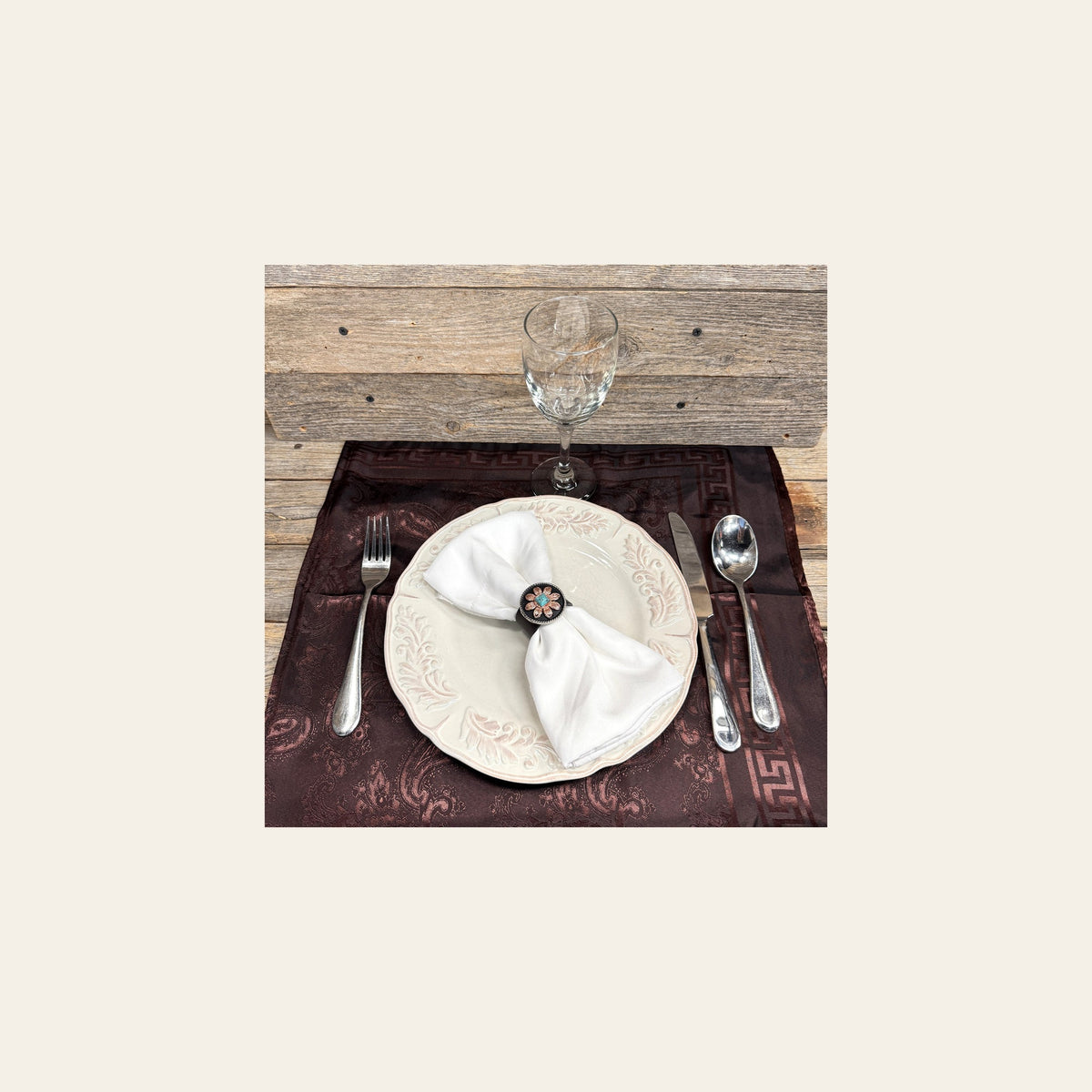 Copper Turquoise Sunflower Western Concho Napkin Ring #CNR111 on a warm cream background