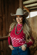 Pink Velvet Burnout Mock Neck Top
