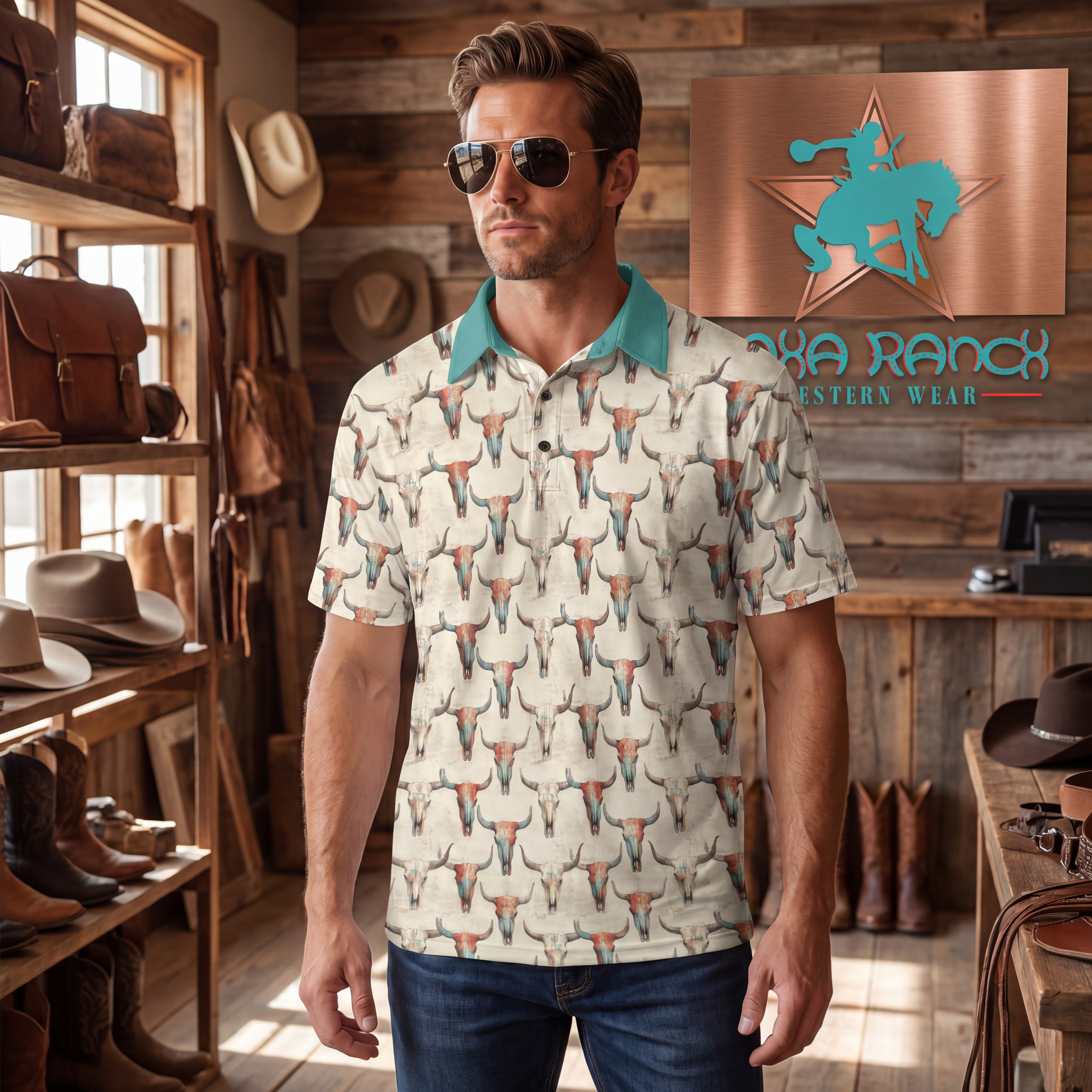 Baha Ranch Colored Skulls Men's Polo Style Shirt by Baha Ranch Western Wear
