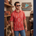 Baha Ranch Rust Brown Aztec men's Western Polo Shirt by Baha Ranch Western Wear
