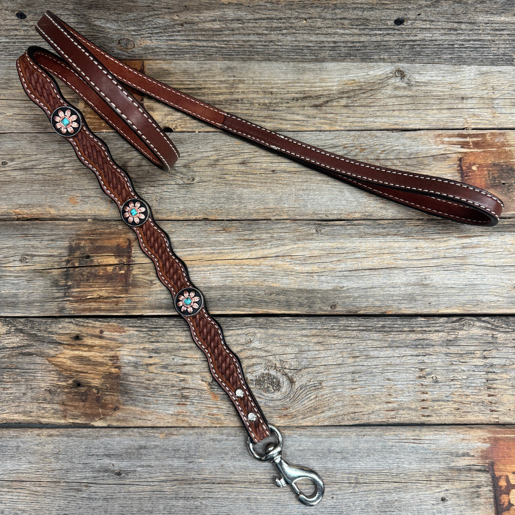 Genuine Leather Dog Collar or Leash With Copper Turquoise Sunflower Conchos 10" to 22" W188S orDC1006 — view 7