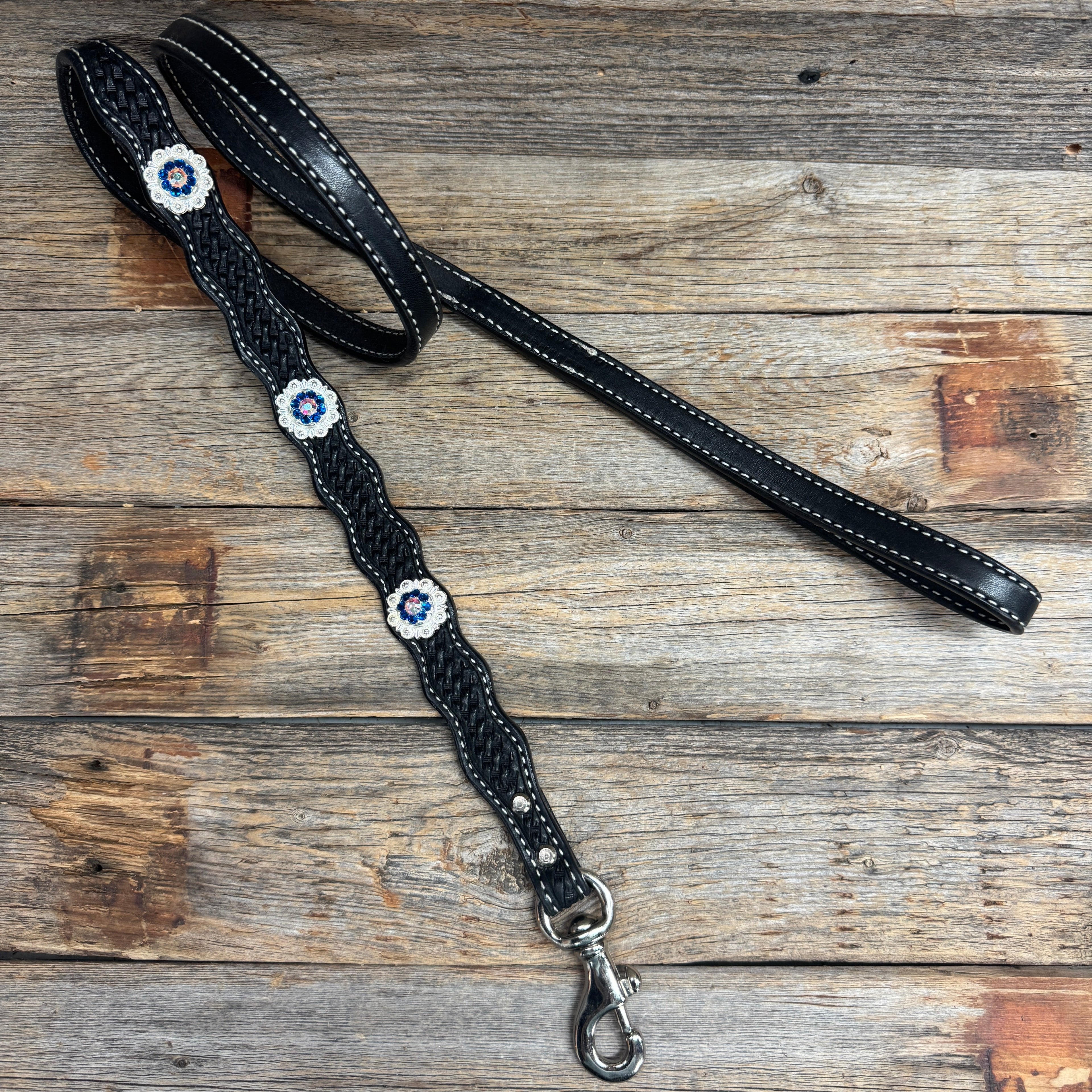 Genuine Leather Dog Collar or Leash With Bright Silver Capri and AB Conchos 10" to 22" orDC48 — view 8