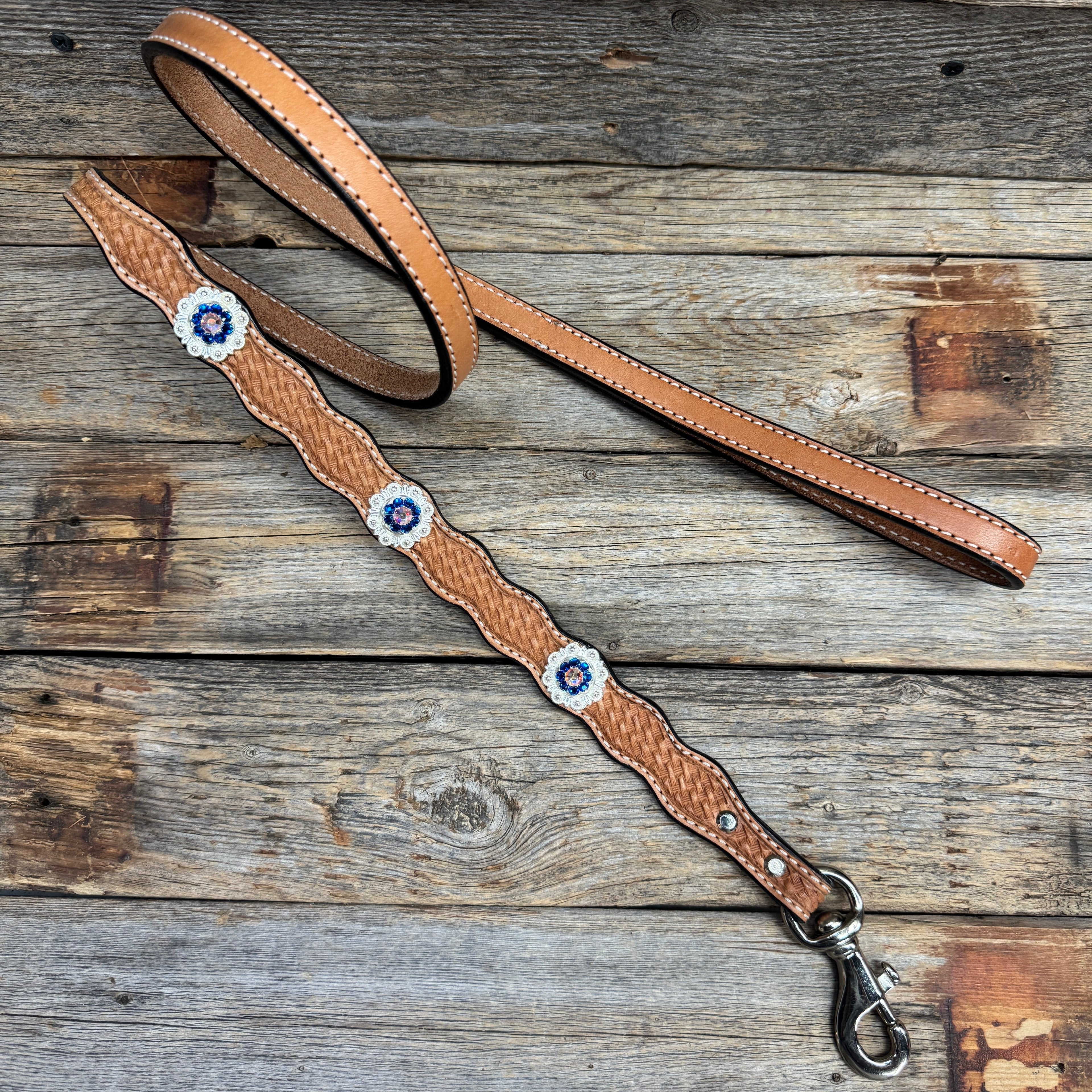 Genuine Leather Dog Collar or Leash With Bright Silver Capri and AB Conchos 10" to 22" orDC48 — view 6