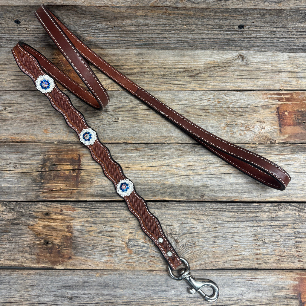 Genuine Leather Dog Collar or Leash With Bright Silver Capri and AB Conchos 10" to 22" orDC48 — view 7