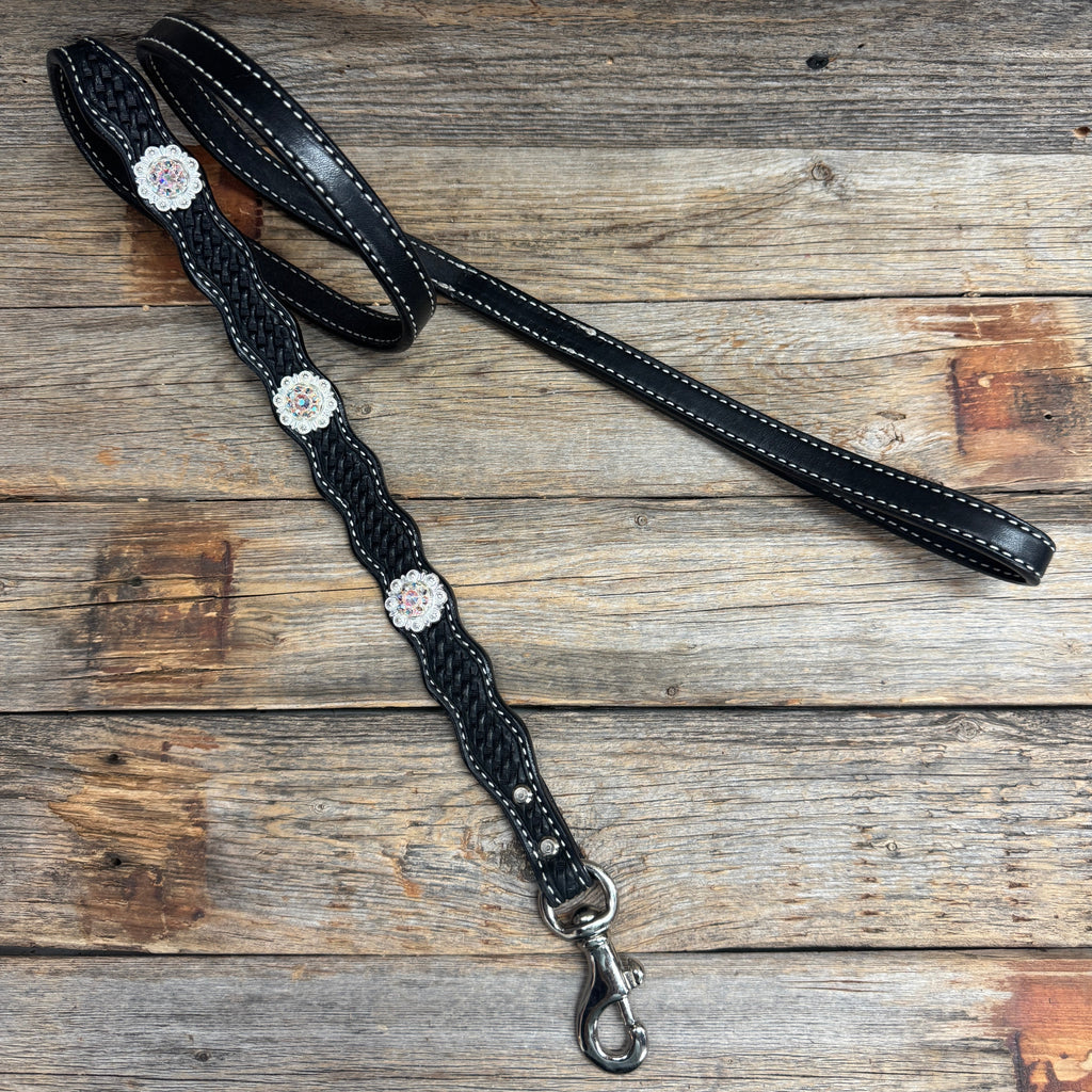 Genuine Leather Dog Collar or Leash With Bright Silver AB Conchos 10" to 22" orDC49 — view 8