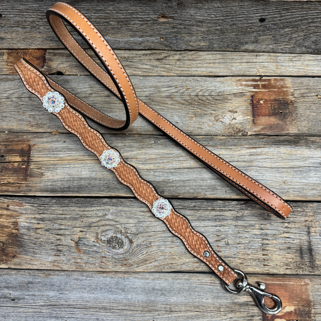 Genuine Leather Dog Collar or Leash With Bright Silver AB Conchos 10" to 22" orDC49 — view 6