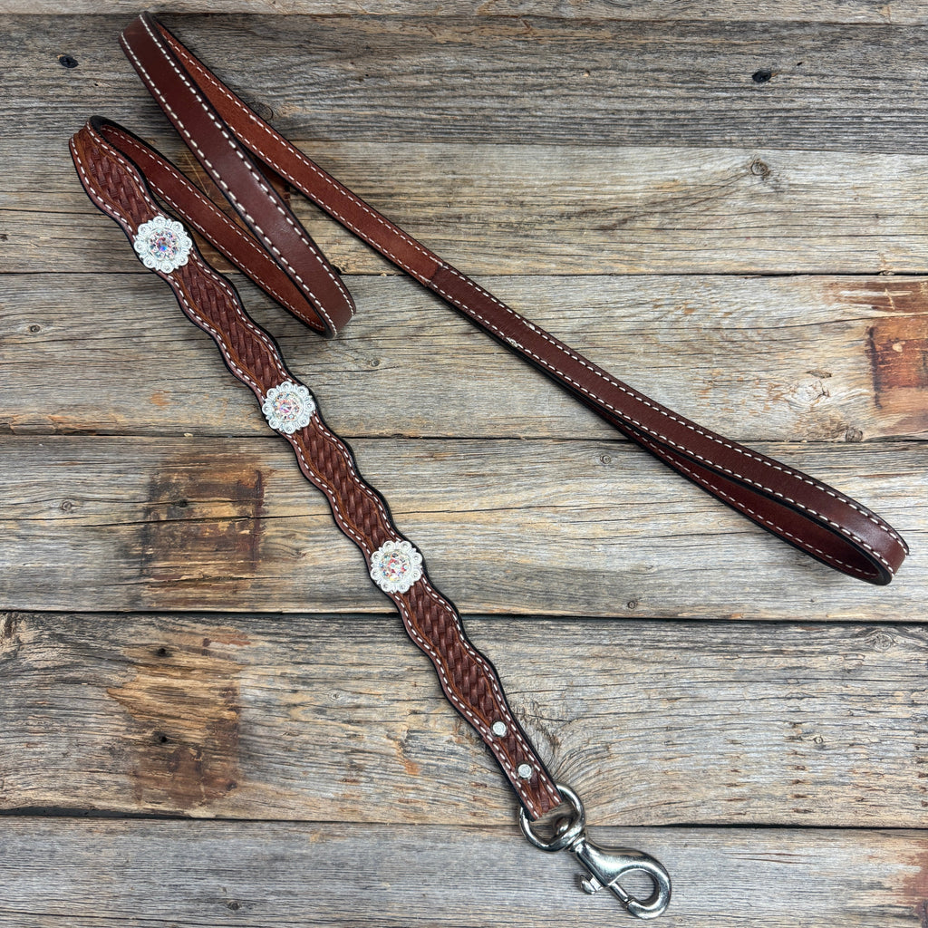 Genuine Leather Dog Collar or Leash With Bright Silver AB Conchos 10" to 22" orDC49 — view 7