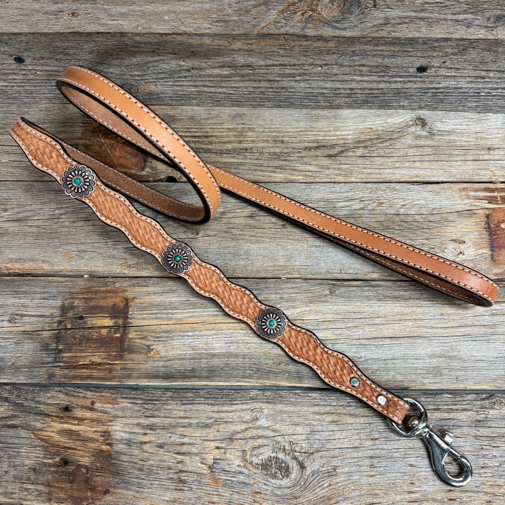 Genuine Leather Dog Collar or Leash With Copper Green Turquoise Conchos 10" to 22" W103S -DC51 — view 6