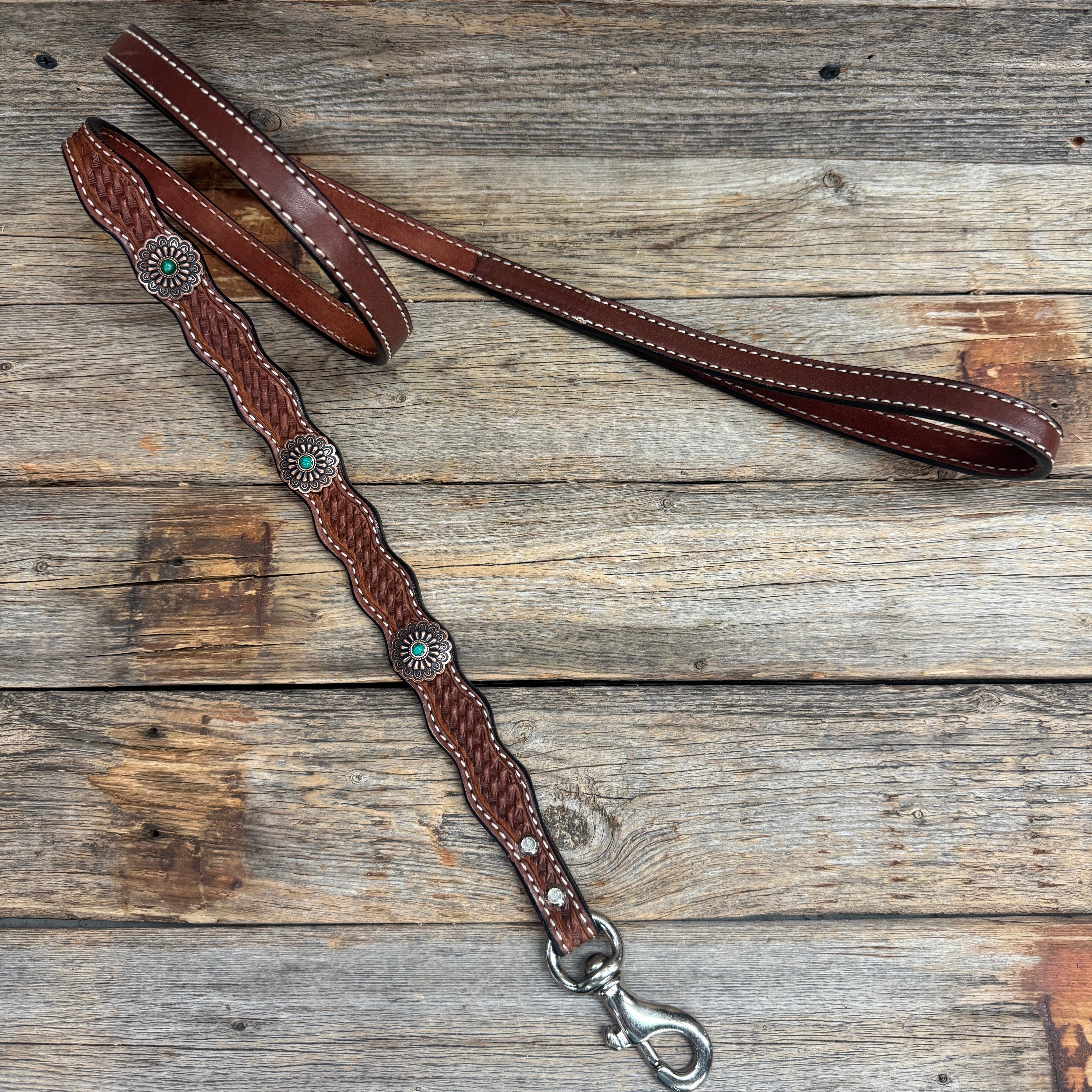 Genuine Leather Dog Collar or Leash With Copper Green Turquoise Conchos 10" to 22" W103S -DC51 — view 7